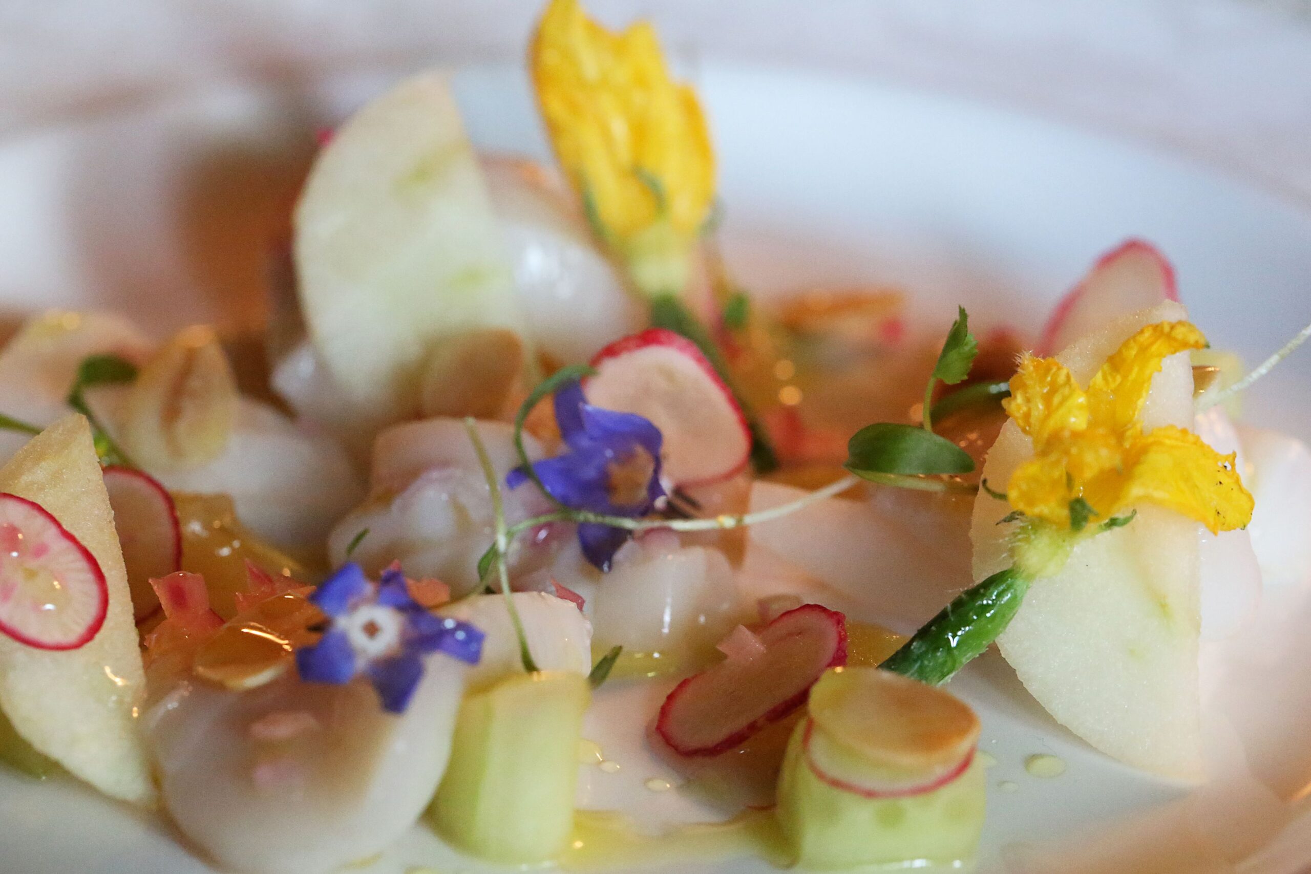 canapes with edible flowers