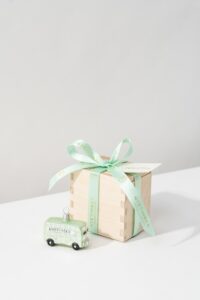 green bus christmas bauble decoration with present box