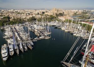 aerial shot of a harbour in palma on a sunny day