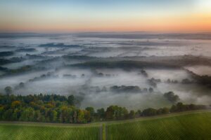 sunrise view of harvest fields