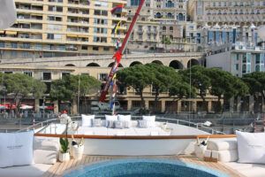 yacht lounge with monaco city behind