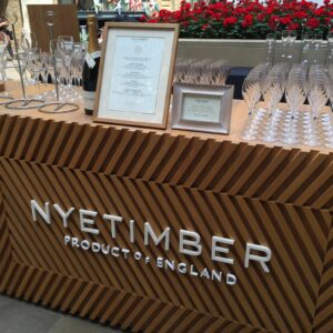 empty wine glasses on a bar