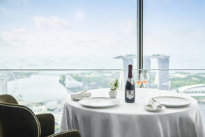 dining table with a city view from skyscraper