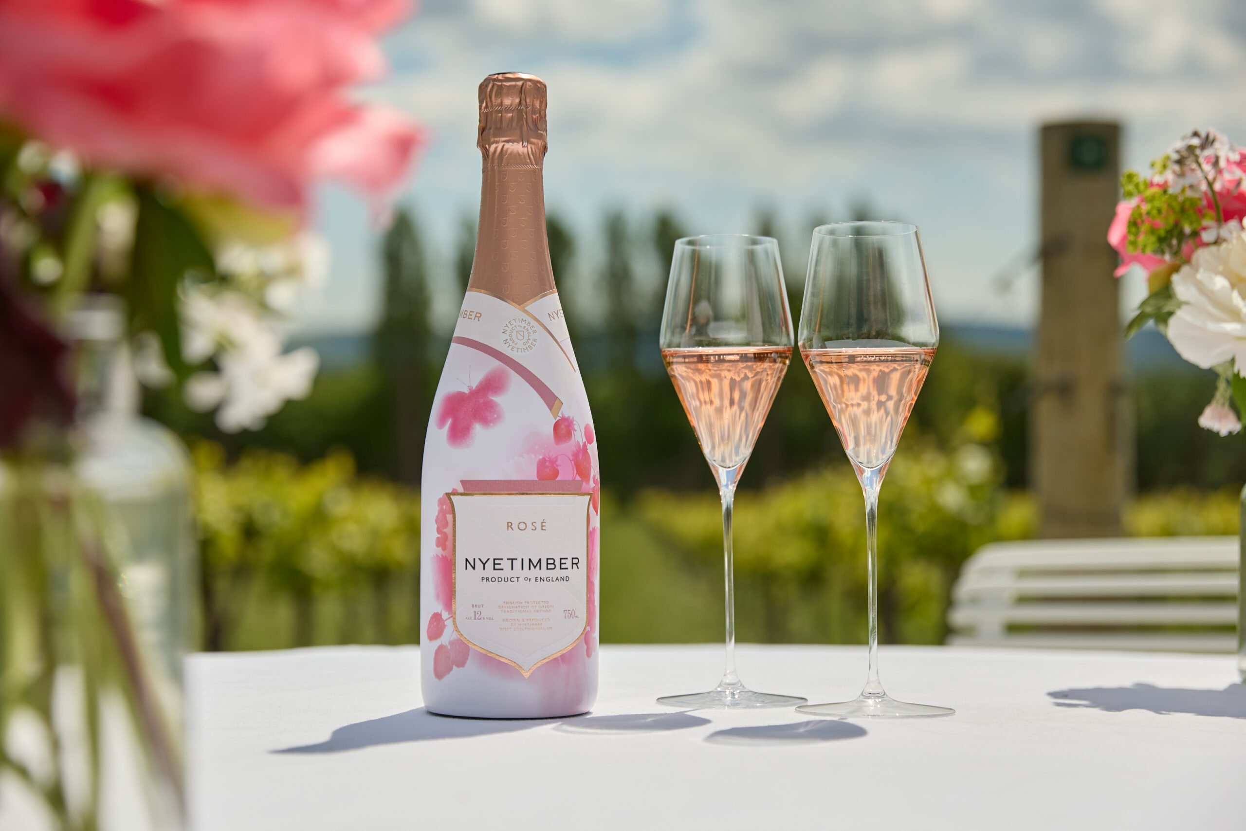 English Summer Rosé Limited Edition bottle with two glasses