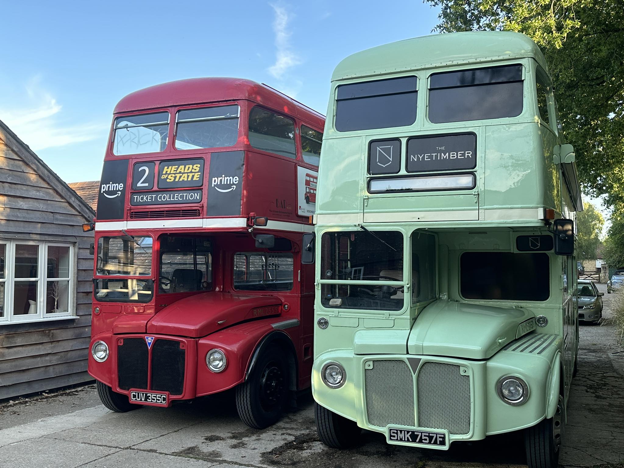 The Nyetimber Bus at its home in Tunbridge Wells parked next to another bus